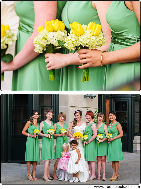 Seelbach Wedding Louisville - bridesmaids dresses - bouquets 